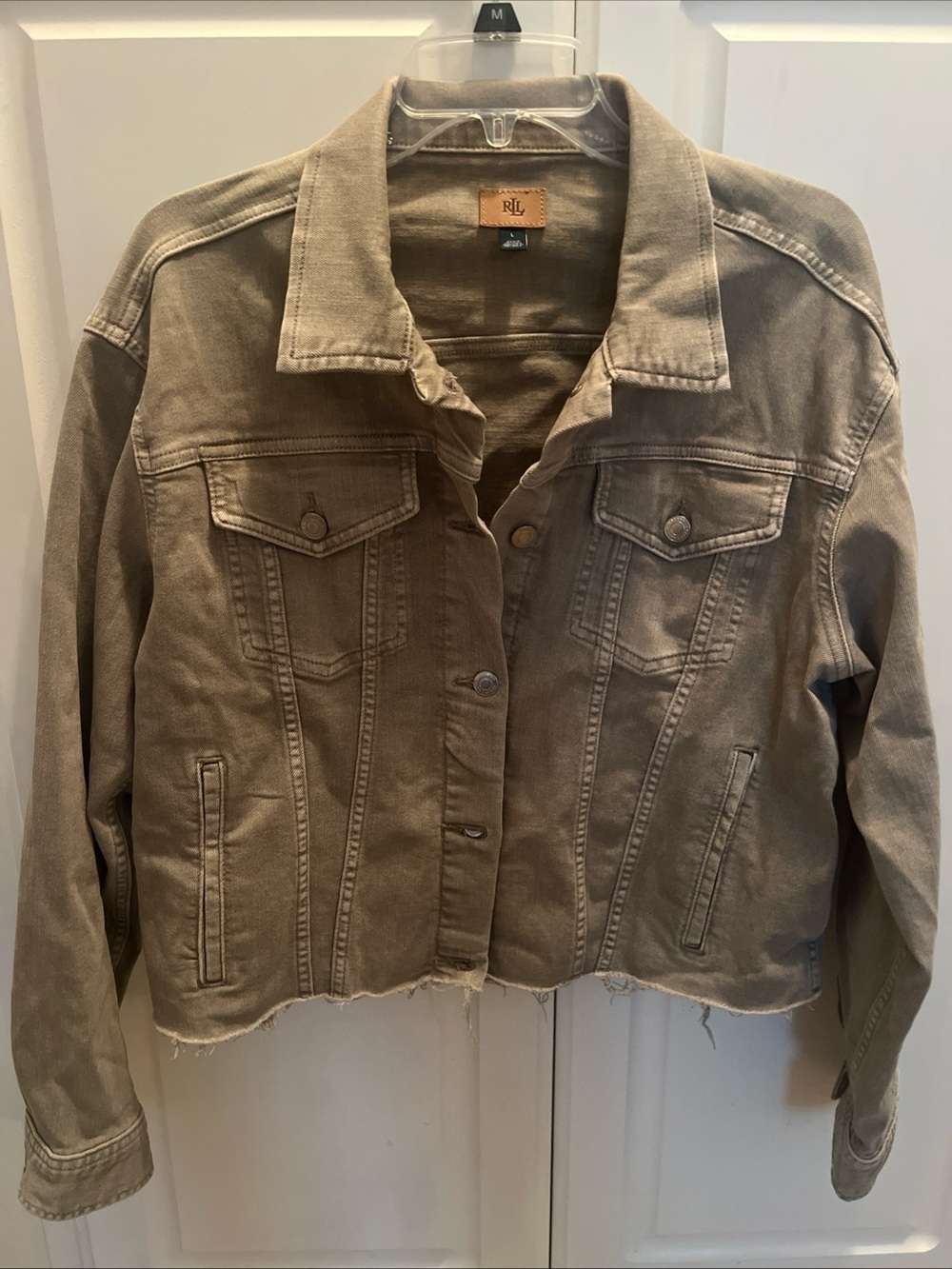 Ralph Lauren Women’s Jean Jacket Size Large Green Gray Sage Color Denim Classic